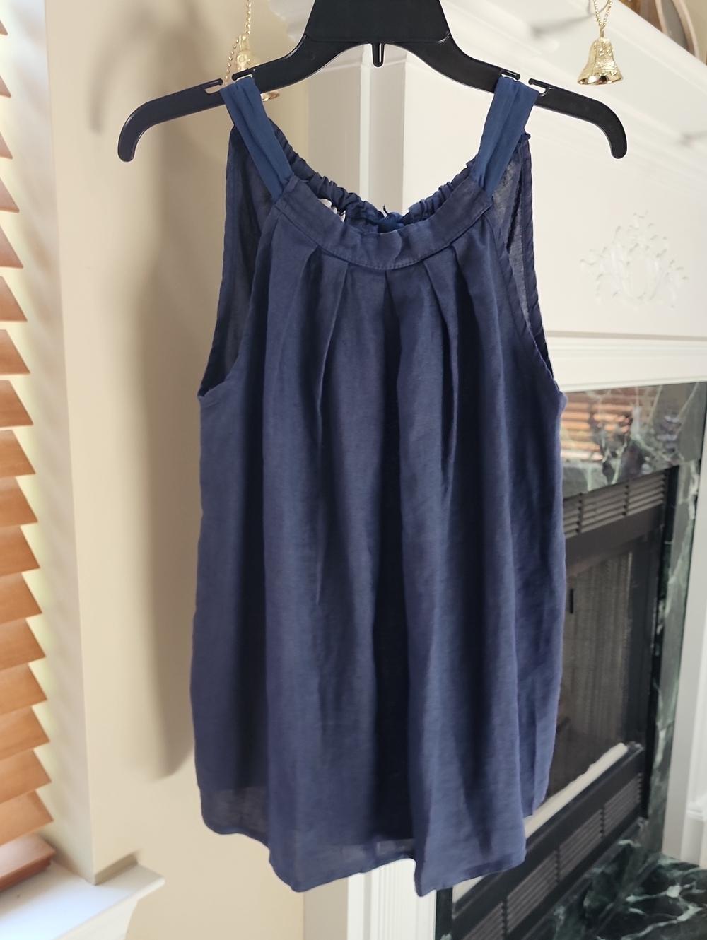 Bellambra Navy Linen Halter Tank with Tie In The Back Sz M